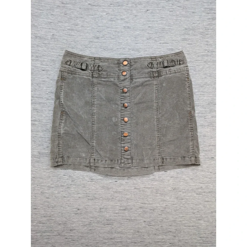 y2k GAP Corduroy Mini Skirt Button Front Olive Green Casual Skater Preppy 8‎